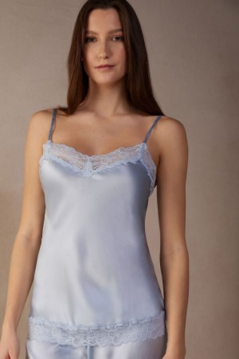 Intimissimi Kanten and Silk Top Blauw | ABEDF18042